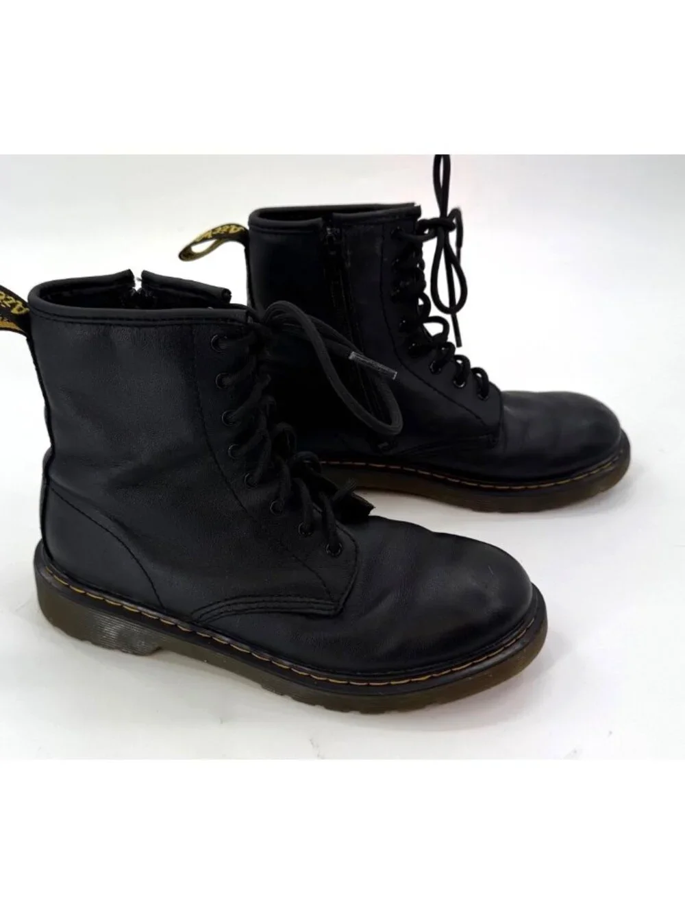 Dr. Martens 1460 Youth Black Leather Lace-Up Combat Boots Side Zipper Size US 5